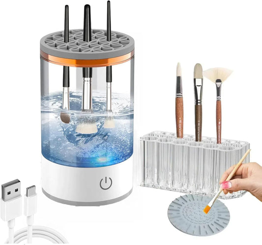 Electric Paint Brush Cleaner, Rinse Cup, Brush Rinser for Painting, Brush Cleaning Washer Rinser for Acrylic, Watercolor Painting, Makeup Brush Cleaner,Brush Holder (1, White)