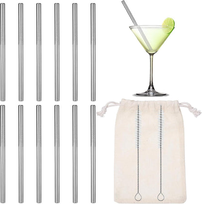 JIEYAO 12 Pack 4.7 Inch Short Metal Cocktail Straws, Reusable Stainless Steel Straws with Cleaning Brush Drinking Straws for Coffee Cocktails Small Glasses or Cups