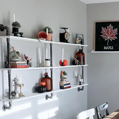 Industrial Pipe Shelving Rustic White Pipe Wall Shelves Industrial Shelves with Wood Planks Floating Shelves 60 Inch Farmhouse Bathroom,Kitchen Shelving Wall Mounted