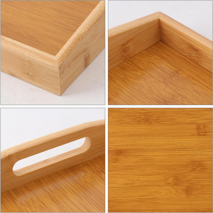 2 PCS Bamboo Serving Tray, 2 Size Nested Breakfast Bed Tray with Handle, Wood Serving Tray for Serving, Breakfast Bed Trays for Eating, Decor, Displaying Cake, Fruit