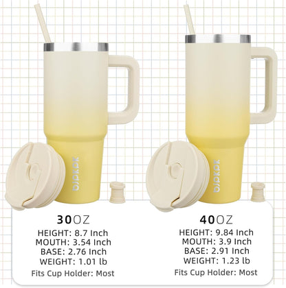 BJPKPK 40 oz Tumbler With Handle Insulated Tumblers With Lid And Straw Stainless Steel Thermal Cup,Lemon