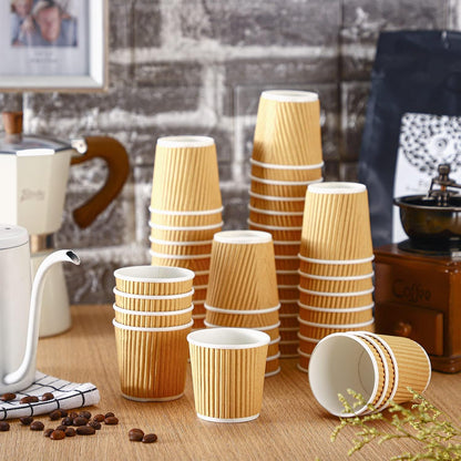 Uiifan 350 Pieces 4 oz Ripple Wall Insulated Coffee Cups Bulk Disposable Espresso Paper Corrugated Travel Coffee Cups for Hot Cold Drink Cappuccino Beverage Tea Party