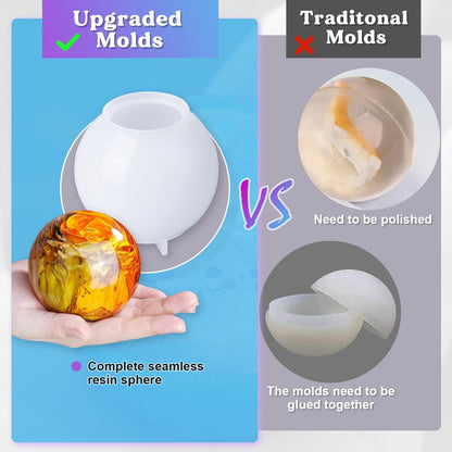 LET'S RESIN 9 Pcs Sphere Silicone Molds for Resin, Upgraded Seamless 3D Sphere Resin Molds Silicone,Large Round Ball Epoxy Resin Molds for Flowers Preservation,Resin Casting, Soap, Candle