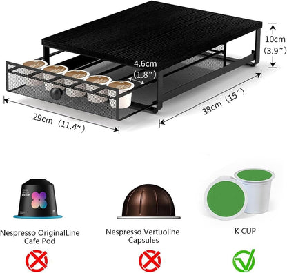 K Cup Organizer, Coffee Pod Holder Drawer, Under Brewer Storage Organizer with Sliding Drawer holds up to 35 K-Cup Pods, No Assembly Needed, Black