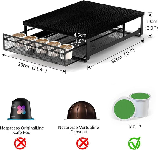 K Cup Organizer, Coffee Pod Holder Drawer, Under Brewer Storage Organizer with Sliding Drawer holds up to 35 K-Cup Pods, No Assembly Needed, Black