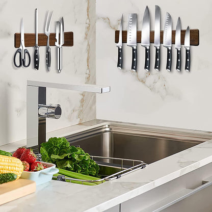 HOSHANHO Magnetic Knife Holder for Wall | Knife Magnetic Strip16 Inch | Knife Holder with Powerful Magnetic | Acacia Wooden Magnetic Knife Strip for Kitchen Knives and Storaging Magnetic Items