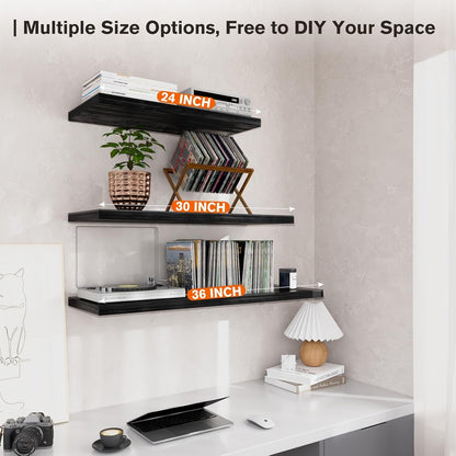 Wall Shelf Set of 2,Dark Wood Floating Shelves 30 in W x 10 in D x 1 in H, Wooden Floating Wall Shelf with Invisible Brackets for Living Room/Bedroom/Bathroom/Kitchen Storage and Decor