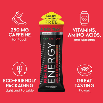 NewTrition® Extra Strength Energy Shots, 250mg Caffeine Energy Shots with Vitamin B & Amino Acids, Sugar-Free Vitamin Energy Shot, 1.7 fl oz (Pack of 24, Mystic Melon)