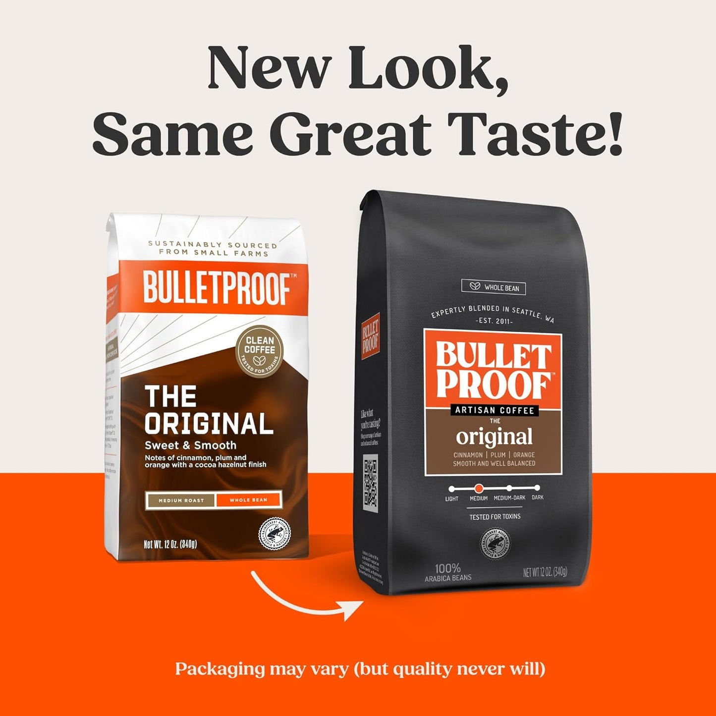Bulletproof Original Medium Roast Whole Bean Coffee, 12 Ounces, Clean Coffee Tested for Toxins, Packaging May Vary