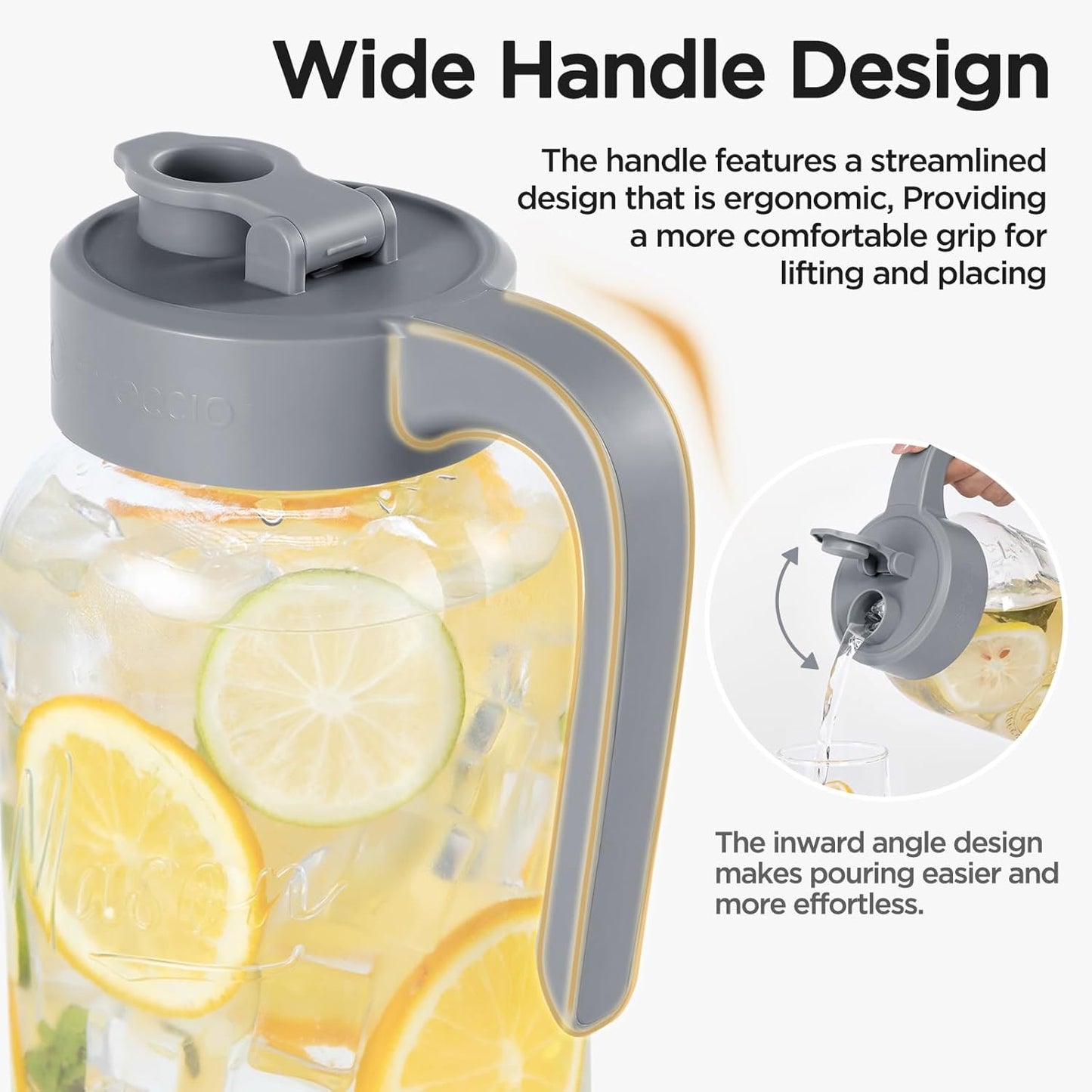 Mason Jar Pitcher - Airtight & Leakproof Glass Pitcher with Lid[set of 2], Perfect for Breastmilk, Cold Brew, and Sun Tea, 2 Quart (64 oz) Mason Jar with Pour Spout Lid