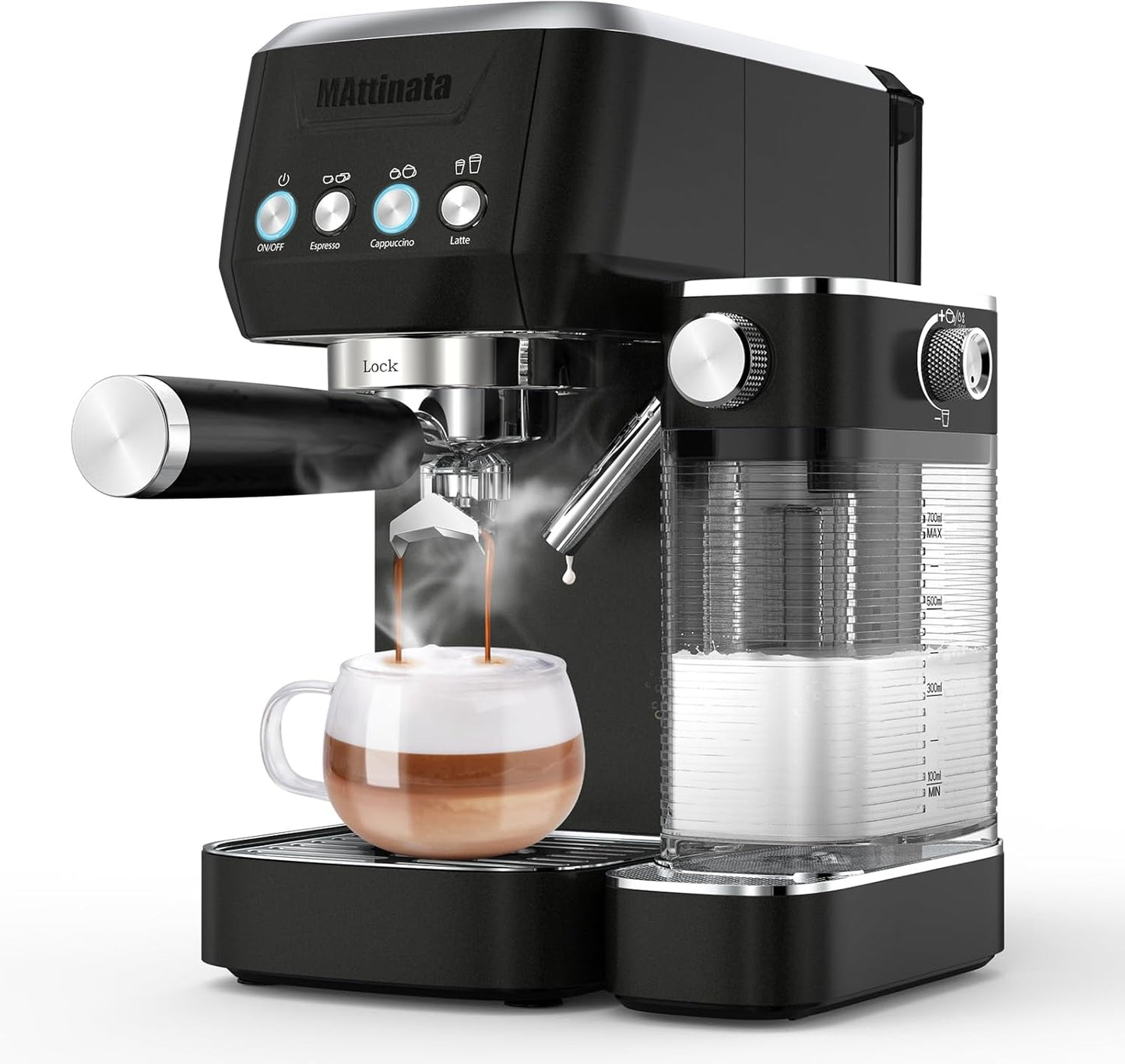 Cappuccino Machine 20 Bar, Professional Espresso Machines for Home and Office with Automatic Milk Frothering System, Barista Compact Latte Maker for Coffee Lovers, Stainless Steel-Black