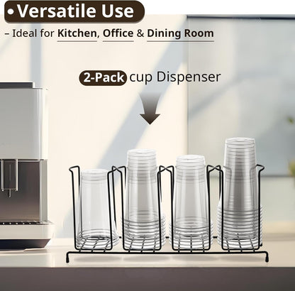 Maxdot 2 Pcs Coffee Cup Organizers 23 x 5 x 8.5 Inch Wire Rack Coffee Cup and Lid Holder Black Iron Lid Dispenser Countertops Organizer for Kitchen Storage Essentials (4 Section)