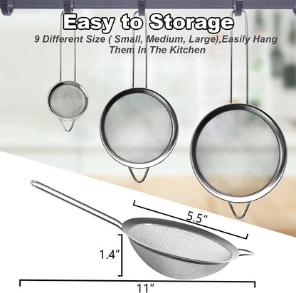 Anaeat Fine Mesh Strainers - Premium Stainless Steel Colander Sieve Sifters, with Durable Mesh and Sturdy Handle, Excellent for Sifting Dry ingredients, Flour, Pastas, Rice, Tea (5.5")