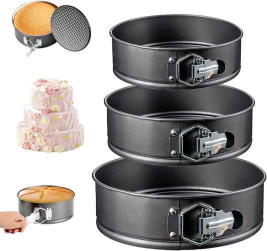Springform Cake Pan Set – 3 Piece Nonstick 7, 8, 9 Inch Round Cheesecake Pans for Baking, Leakproof Cake Molds for Mousse, Birthday Layer Cakes, Quiche, Pizza & More