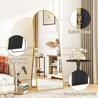 VooBang 18 x 58 inch Arched Full Length Mirror, Gold Arch Floor Mirror Full Length with Stand, Full Body Standing Mirror for Living Room, Bedroom, Hanging or Leaning Against The Wall