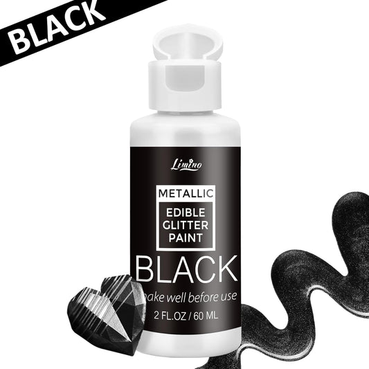 Edible Glitter Paint - 2 fl.oz Food Grade Metallic Glitter Cake Paint for Cake Decorating, Baking, Cupcakes - Shimmer Art Decorative Liquid Edible Paint Food Coloring for Fondant, Donuts (Black)