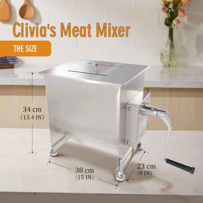 CMI Commercial Stainless Steel Manual Meat Mixers with lid,20Lb/10L Fixed Tank,(Mixing Maximum 15Lb for Meat),Sausage Mixer Machine Meat Processing Equipment