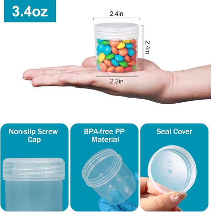 TSA Approved Wide Mouth Travel Size Containers, PP Clear & White Leak Proof Travel Plastic Jars with Lids for Creams Lotion Cosmetic, Jewelry Beads, Sample, Small Items Storage (3.4 oz, 8 Pcs)