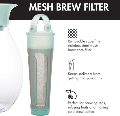 Primula The Big Iced Tea Maker and Infuser, Plastic Beverage Pitcher with Leak Proof, Airtight Lid, Fine Mesh Reusable Filter, Made without BPA, Dishwasher Safe, Aqua