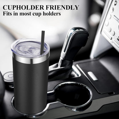 VEGOND Stainless Steel Skinny Tumblers Bulk 12 Pack, 20 oz Vacuum Insulated Tumblers with Lids and Straws, Double Wall Coffee Mug, Travel Water Cup, Matte Black