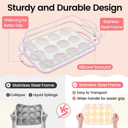 Silicone Muffin Pans for Baking 2 Pack, 2.6 Inch with Metal Reinforced Frame, Regular Size Nonstick Silicone Cupcake Pan for Baking Homemade Muffins, Cupcakes, Dishwasher Safe BPA Free-Pink