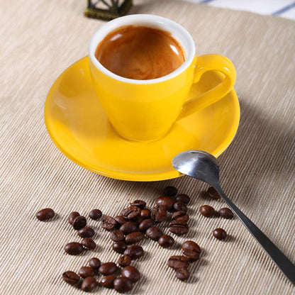 Porcelain Espresso Cup with Saucer And Stainless Steel mini Spoons, Espresso shot Cup, 80ml/2.7Oz, Pack of 2, Yellow