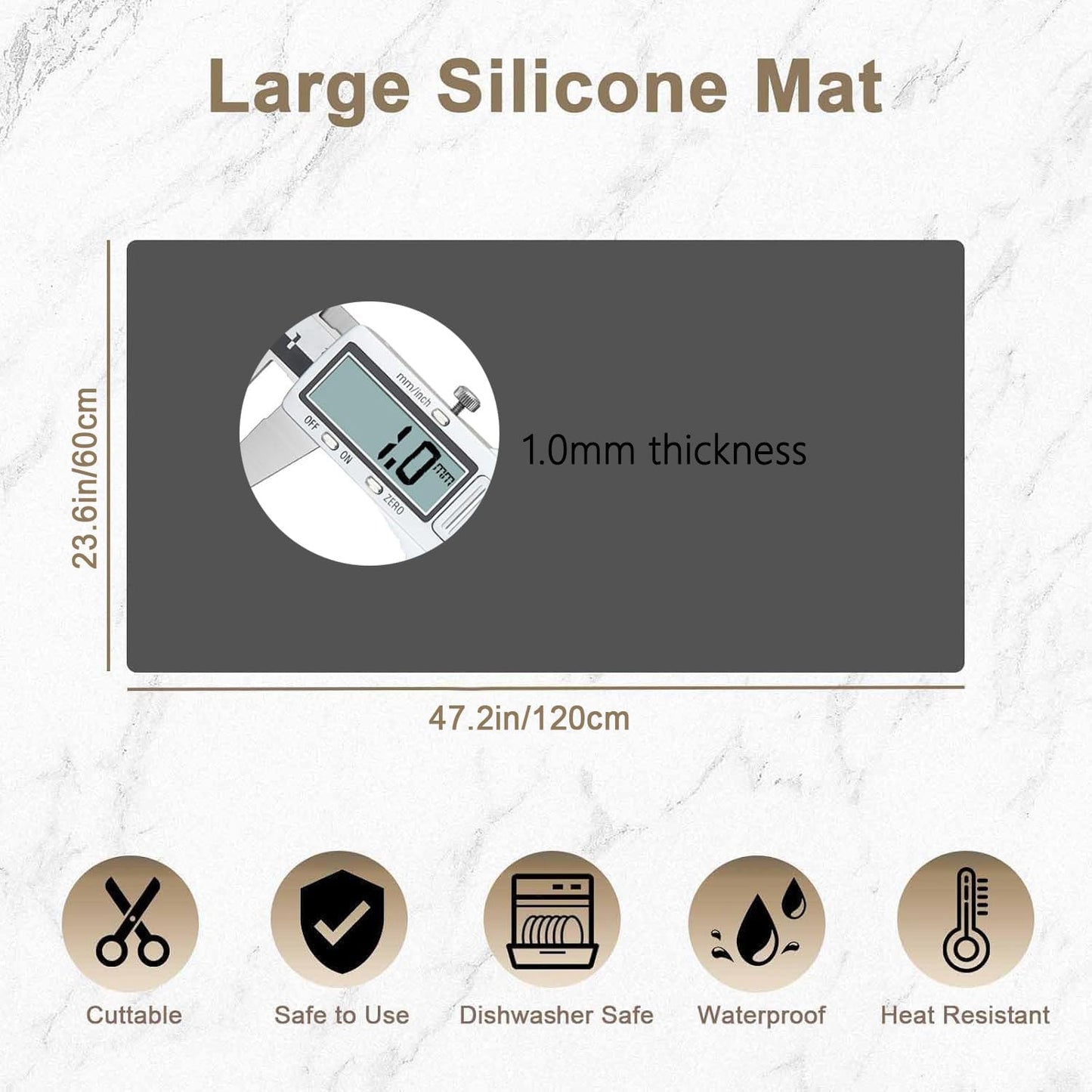 47.2"x23.6"(120cmx60cm) Large Silicone Mat for Kitchen Counter, Non-Slip Heat Resistant Countertop Protector, Waterproof Multipurpose Mat for Kitchen Island, Black