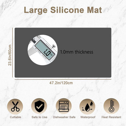 47.2"x23.6"(120cmx60cm) Large Silicone Mat for Kitchen Counter, Non-Slip Heat Resistant Countertop Protector, Waterproof Multipurpose Mat for Kitchen Island, Black