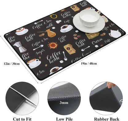 SHACOS Coffee Mat 2-Pack 12x19 Inch Absorbent Non Slip Coffee Maker Mats for Countertop Bar Accessories Dish Drying Mat Waterproof Heat Resistant, Brown
