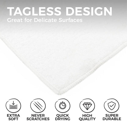 The Rag Company - All-Purpose Microfiber Terry Cleaning Towels - Commercial Grade, Highly Absorbent, Lint-Free, Streak-Free, Kitchens, Bathrooms, Offices, 300gsm, 14in x 14in, White (12-Pack)