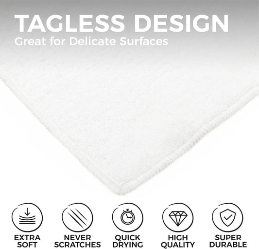 The Rag Company - All-Purpose Microfiber Terry Cleaning Towels - Commercial Grade, Highly Absorbent, Lint-Free, Streak-Free, Kitchens, Bathrooms, Offices, 300gsm, 14in x 14in, White (12-Pack)