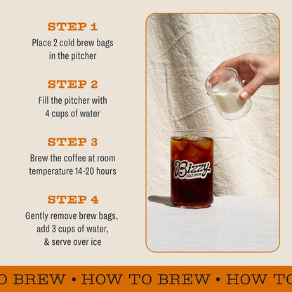Bizzy Organic Cold Brew Coffee | Breakfast Blend | Coarse Ground Coffee | Medium-Light Roast | Micro Sifted | Specialty Grade | 100% Arabica | Brew Bags | 4 Count | Makes 14 Cups