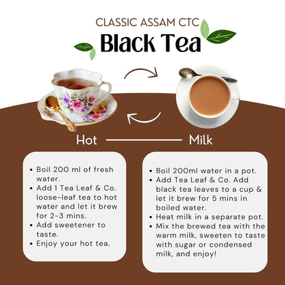 Tealeaf & Co. Classic Assam CTC Chai - 100% Pure Loose Leaf Black Tea - Low Caffeine Premium Tea - Upto 50 Servings (3.52oz/100gm)