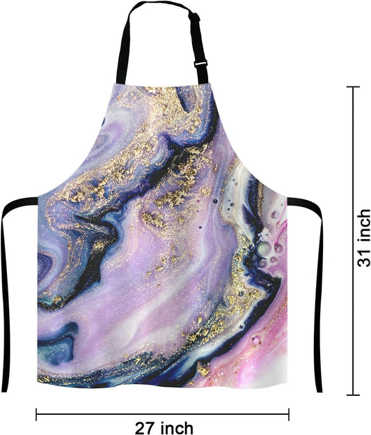 Marble Apron, Colorful Natural Luxury Gouache Landscape Unisex Kitchen Bib with Adjustable Neck for Cooking Gardening,Adult Size