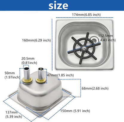 DIBTSA Pitcher Rinser, Automatic Glass Cup Washer, Stainless Steel Coffee Milk Tea Cup Cleaner, for Home Kitchen Hotel Bar Restaurant (6.9x6.3x2.6 Inch)