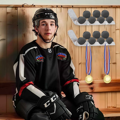 2 Pack Hockey Puck Display Cases Wooden Wall Mount Holder with Hook - Hockey Puck Holder Living Room Stick Decor Accessory for Player Team Gift - Oldwood