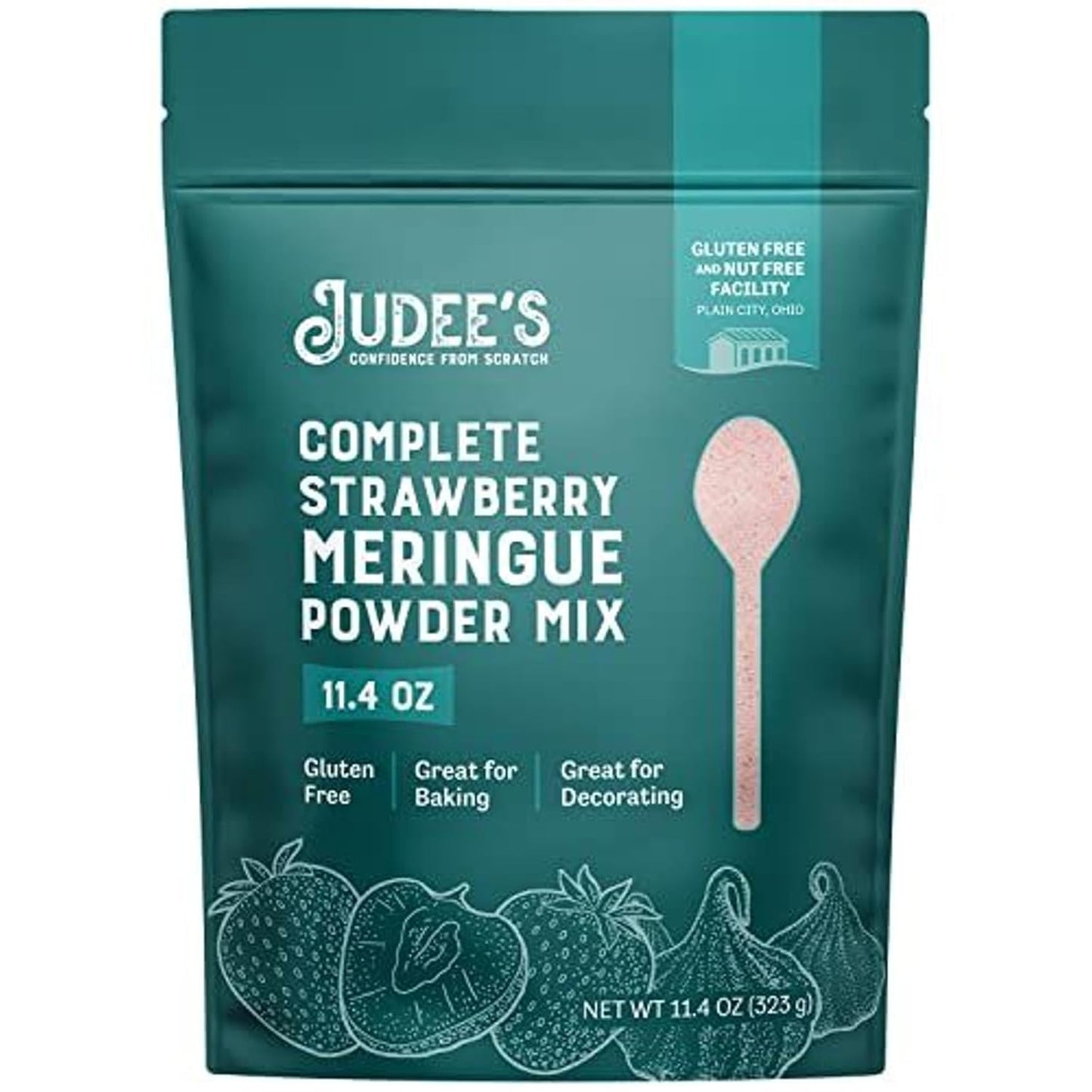 Judee's Gluten Free Complete Strawberry Meringue Powder Mix 11.4 oz - Just Add Water - Make Meringue, Cookies, Pies, Frosting, and Royal Icing - Great for Baking - No Preservative and Nut-Free