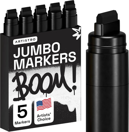 ARTISTRO 5 Black Acrylic Paint Pens, Acrylic Paint Markers Jumbo Tip, Fabric Markers for Textile, Canvas, Rock, Glass, Wood, Paper, DYI, Pens for Kids and Adults