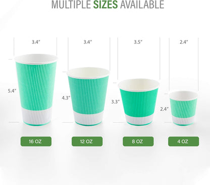 Restaurantware 16 Ounce Double Wall Disposable Coffee Cups, 500 Insulated Light Green Paper Tumblers with Ripple Wall Design, Lids Sold Separately for Hot Drinks like Tea, Hot Chocolate and More
