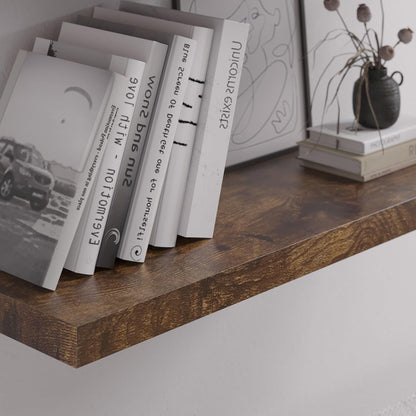 Floating Shelf, Set of 2 Wall Shelf, 36 in W x 12.75 in D x 2 in H Wooden Floating Wall Shelf with Invisible Brackets for Living Room/Bedroom/Bathroom/Kitchen Storage and Decor, Rustic Brown