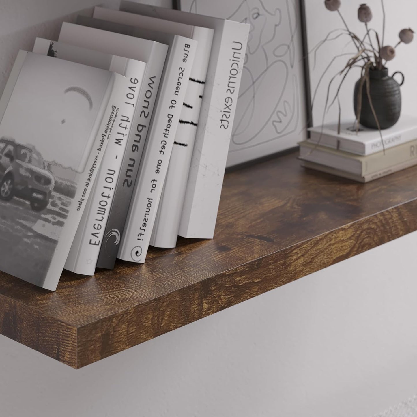 Floating Shelf, Set of 3 Wall Shelf, 30 in W x 12.75 in D x 2 in H Wooden Floating Wall Shelf with Invisible Brackets for Living Room/Bedroom/Bathroom/Kitchen Storage and Decor, Rustic Brown