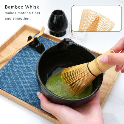 11 PCS Matcha Set Whisk and Bowl, Black Matcha Kit Set with Scoop & Holder,Ceramic Japanese matcha Tea set, Complete Gift set,Making Breakfast,Latte for Friend,Family,Tea Lovers