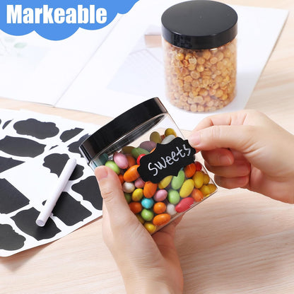 Plastic Jars with Lids,Airtight Container Ideal For Dry Food, Honey Jam, Peanut Butter,Cosmetics, Cream, Bathroom and Storage Included Extra Label and A Pen (30 PCS Black Lids)