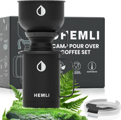 Pour Over Coffee Maker Camp Set – Vacuum Insulated Mug with Leakproof Lid, Stainless Steel Micro Filter, Scratch-Resistant Finish, Portable Coffee Maker for Camping, Travel & Outdoor Adventures