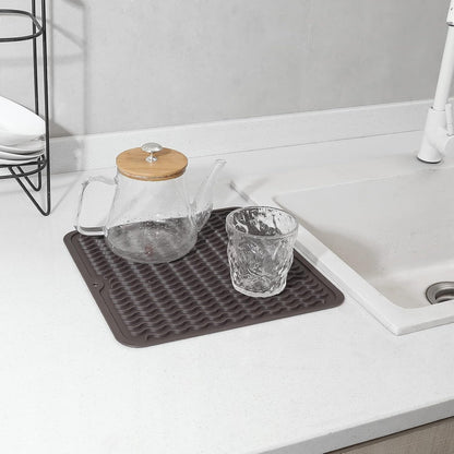 Silicone Dish Drying Mat for Multiple Usage,Easy clean,Eco-friendly,Heat-resistant Silicone Mat for Kitchen Counter or Sink,Refrigerator or Drawer liner Coffee M 12 inches x 12 inches
