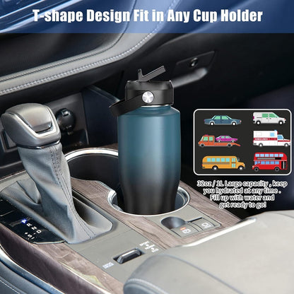HYDROWION Water Bottle Stainless Steel,Vacuum Insulated Leak Proof Tumbler 32oz with Straw Lid, Spout Lid and Flex Cap(Cold for 48 Hrs, Hot for 24 Hrs), Fit in Any Car Cup Holder, Laser Grey