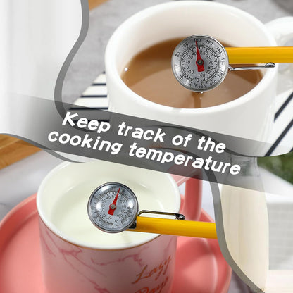 Xuhal 6 Pcs Stainless Steel Kitchen Thermometer with 5 Inch Long Stem 1 Inch Dial Thermometer Milk Frothing Food for Oven Probe Meat Grill BBQ Cooking Chocolate Water(Yellow)