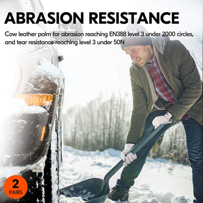 Vgo... 2-Pairs 32℉ or Above Lined Winter Cow Grain Leather Work and Driver Gloves (Size XL, Cream, CA9501F)