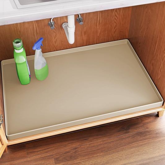 FLATO Waterproof Under Sink Mat 34" x 22" Shelf Liner for Kitchen and Bathroom, Cabinet Protector, Organizers and Storage, Flexible Silicone Drip Tray