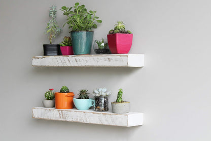 Urban Legacy Reclaimed Barnwood Planks | Floating Shelves for Wall w/Flush Mount Shelf Bracket Set Included | Set of 2 (White Wash, 40"x 4.5"x 2")